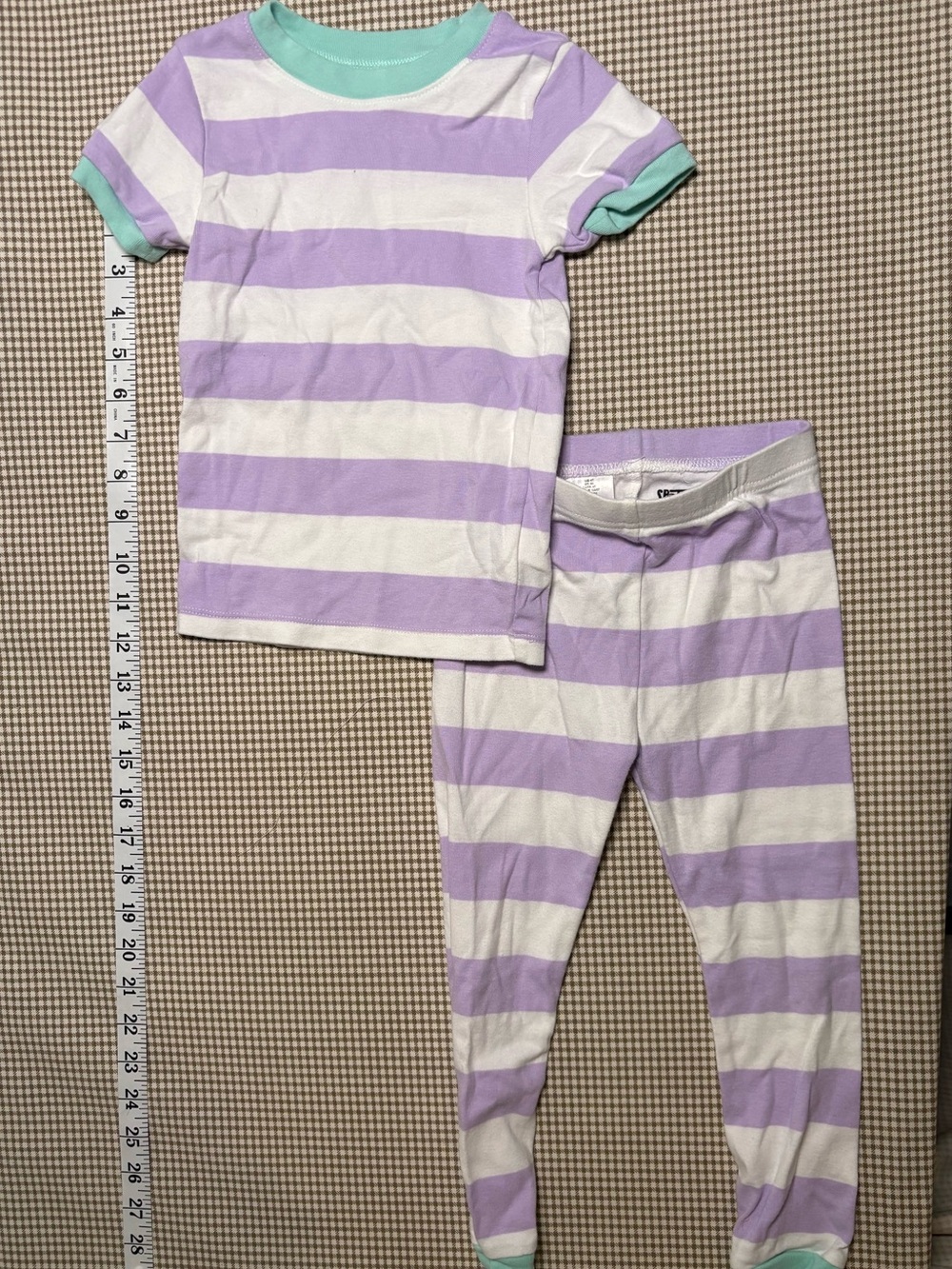 Girls Lavender & White Striped Pajama Set with Mint Trim